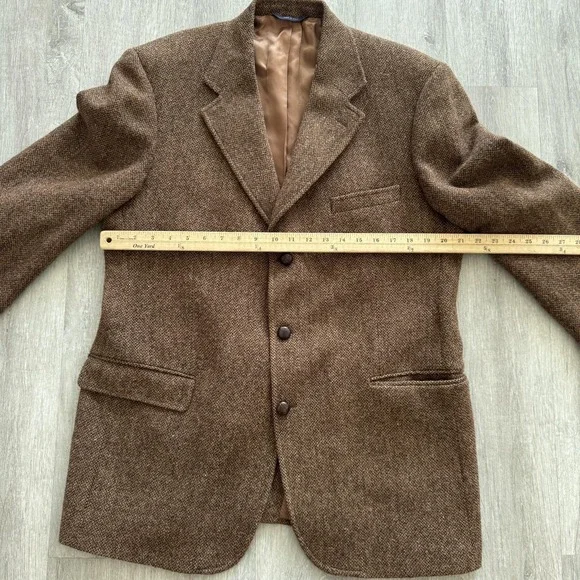 Vintage Brooks Brothers Sport Coat Mens 43R Brown Harris Tweed Herringbone Italy